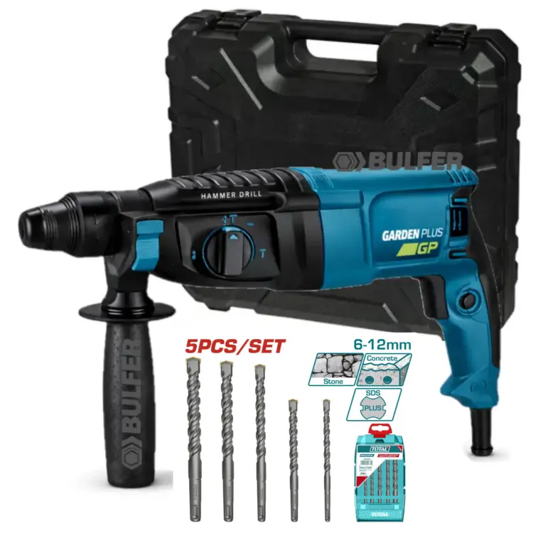 Set mechas 5pcs TOTAL TAC190501 + Rotomartillo SDS Plus 800W 3.0J + maletín RMGP800-7 GARDEN PLUS by LUSQTOFF