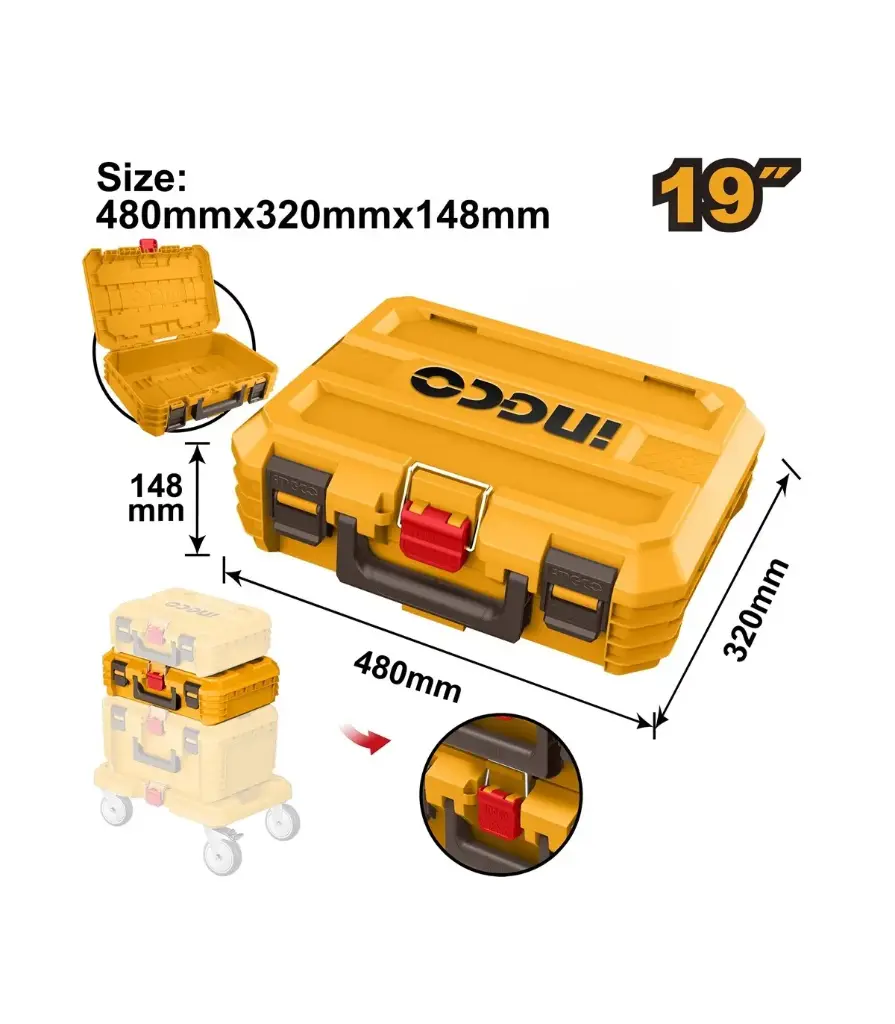 Caja apilable encastrable plástica 19" 480x320x148mm PBXS102 INGCO