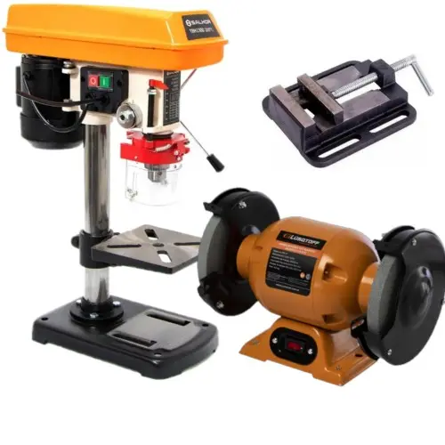 Combo Amoladora de banco 0,5HP 375W AB-375 LUSQTOFF + Taladro de banco 13MM 250W TBH1300 + Morsa plana SALKOR