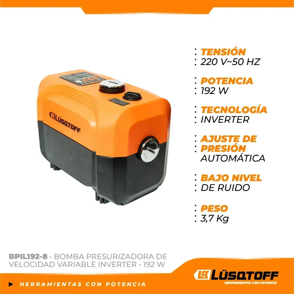Bomba presurizadora INVERTER 192W 30mts 67lts/m de velocidad variable BPIL192-8 LUSQTOFF