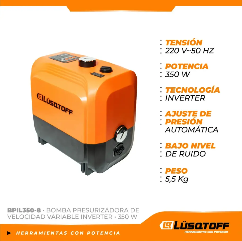 Bomba presurizadora INVERTER 350W 45mts 75lts/m de velocidad variable BPIL350-8 LUSQTOFF
