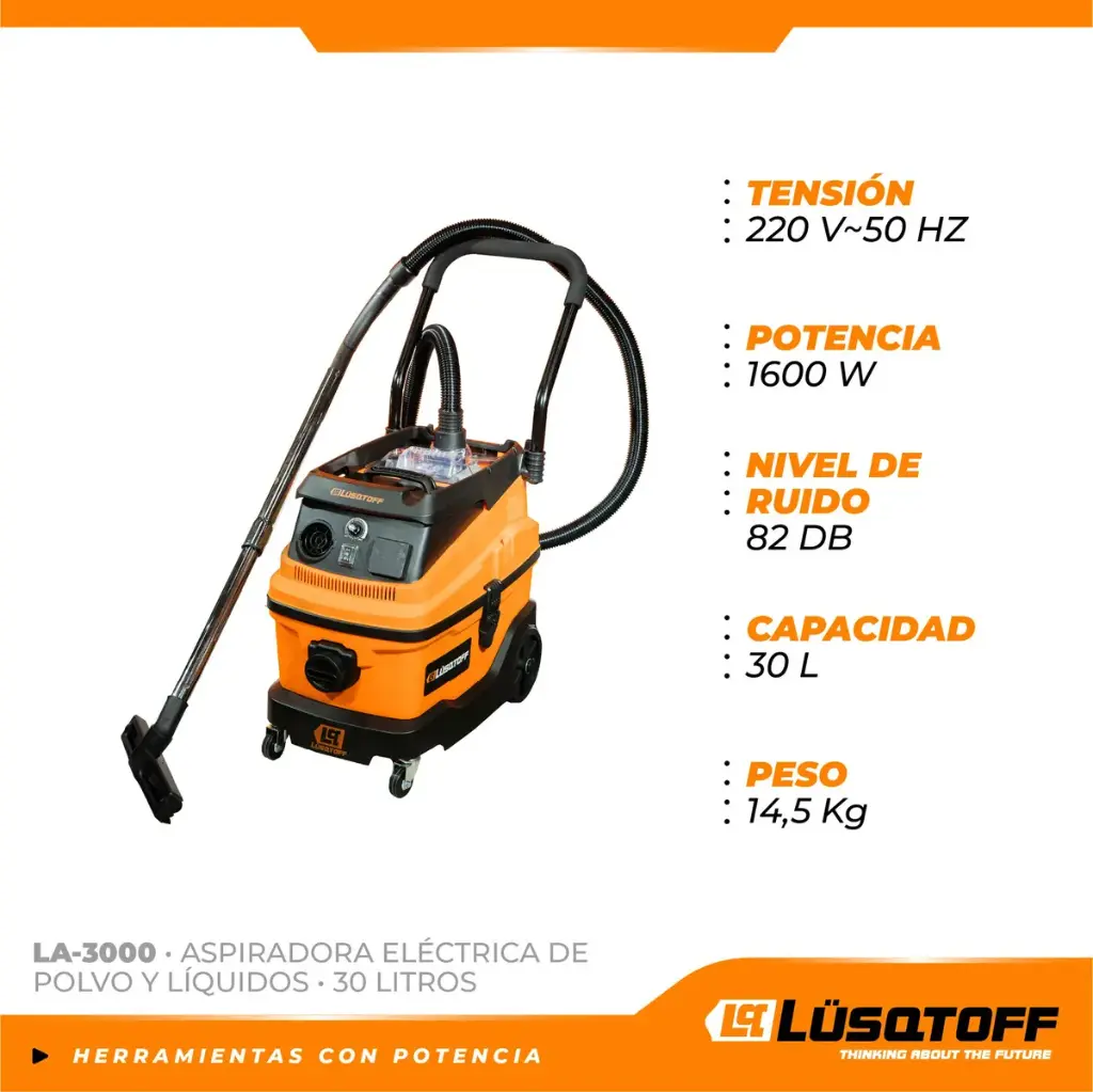 Aspiradora 1600W 30lts polvo-líquido + adaptador lijadora durlock LA-3000 LUSQTOFF
