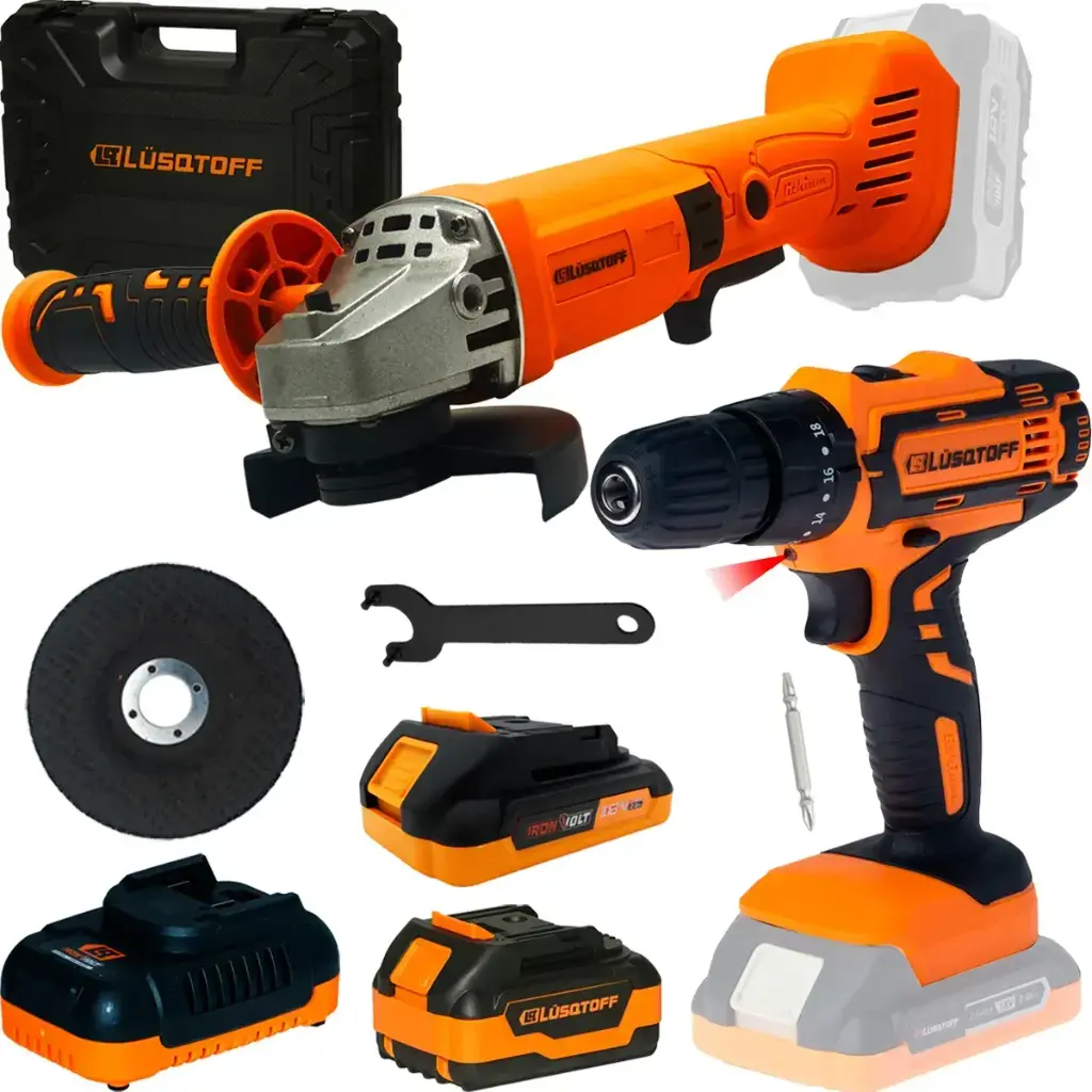 Taladro-ator percutor + Amoladora 115 18V + maletín 1 bat 2.0A 1 bat 4.0A LPACK001-8 LUSQTOFF