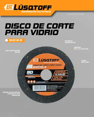 Disco corte p-vidrio D115 d22 E1,2 diamantado DVC115-9 LUSQTOFF