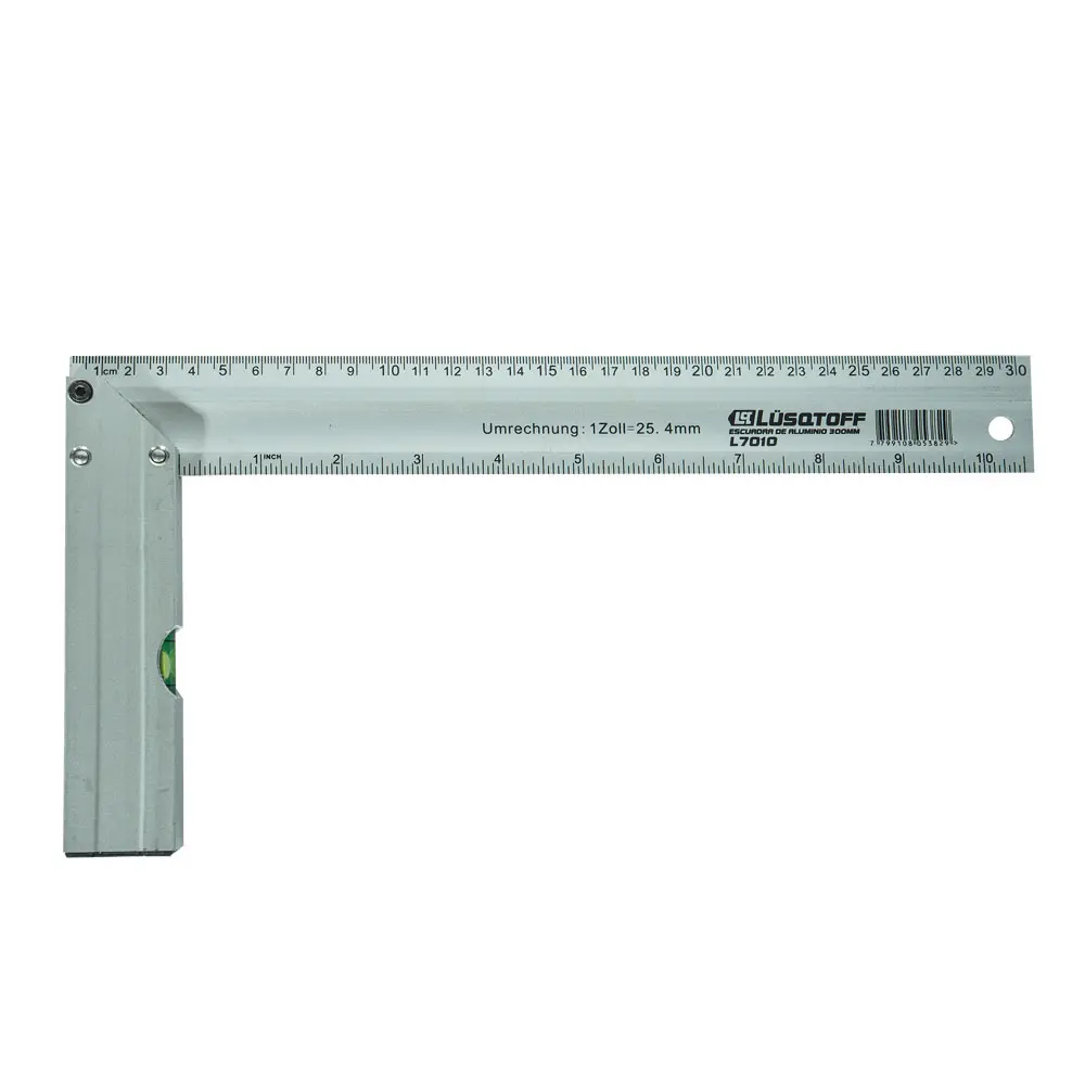Escuadra de aluminio carpintero 300mm (12") 90° c-burbuja mm y pulg L7010 LUSQTOFF