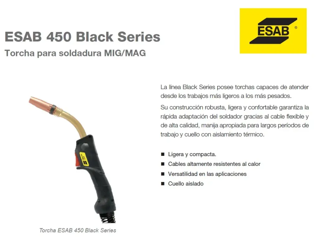 Soldadora repuesto; Torcha MIG ESAB 450 BLACK SERIES 4MTS ESG p- Rustler EM 455i 408591/0738620 ESAB CONARCO