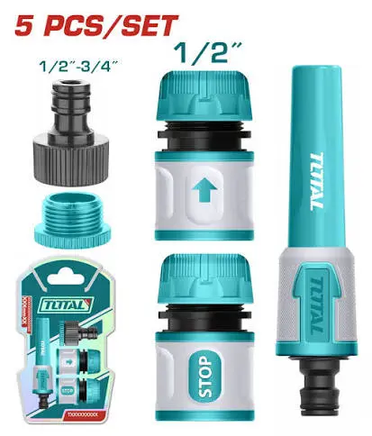 Juego Set Acople-rapido  1/2" p-riego + Pistola 5piezas THHCS05122 XAL000500 TOTAL