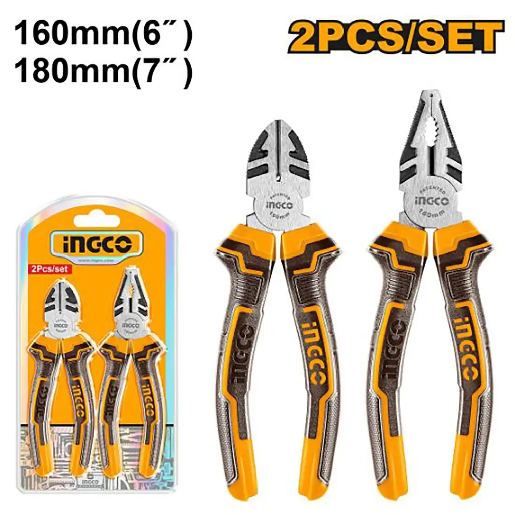 Juego Set Pinza universal 200mm (8")+ Alicate oblicuo 180mm (7") 2p INDUSTRIAL HKPS28216 INGCO