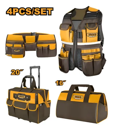 Kit Bolso 16" + Chaleco + Bolso porta herramientas ruedas + cinturón cartuchera doble COS230910 INGCO