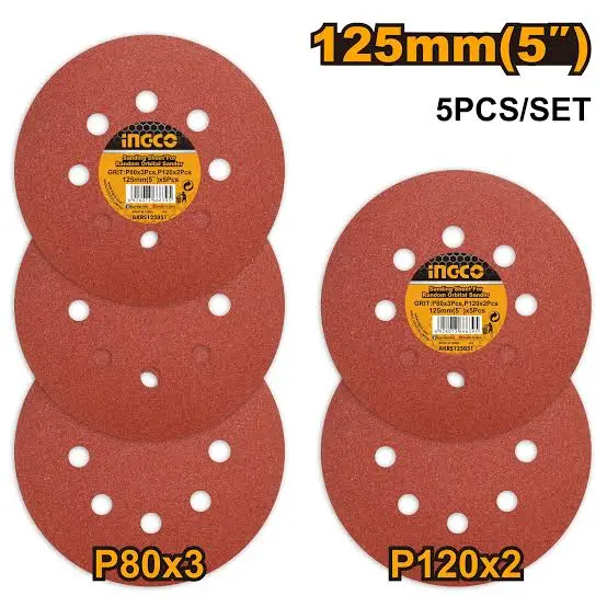 Lijas 125mm roto orbital Blister x 5 Pcs AKRS125051 INGCO