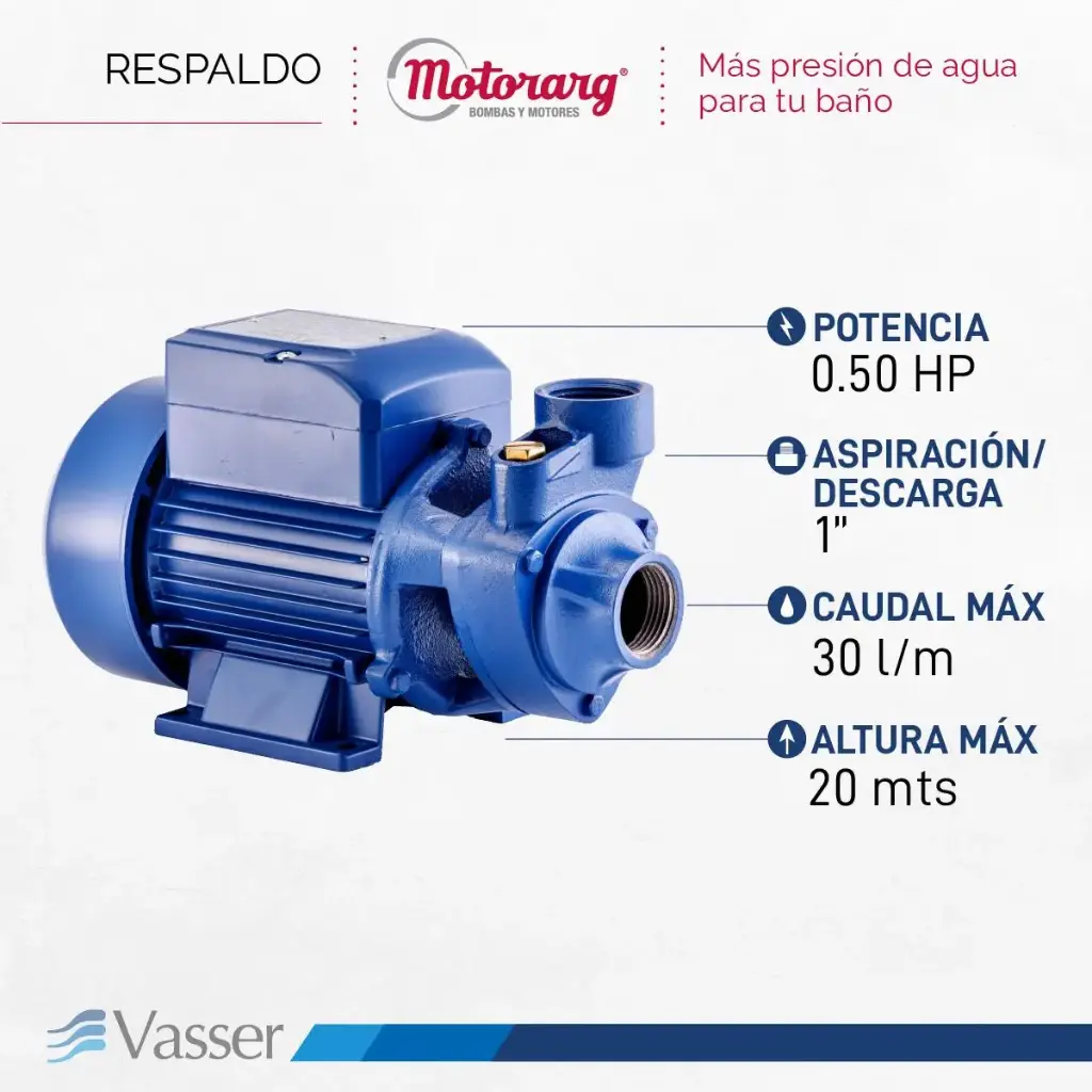 Bomba periferica  0,50HP (1/2hp) 220V 1800L/h 20M QB60 VASSER by MOTORARG