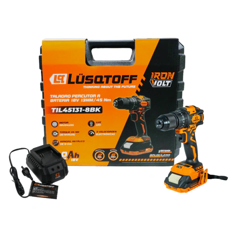 Taladro-atorn c-percutor 13mm 18V 45nm + 1 bat maletín BRUSHLESS TIL45131-8BK LUSQTOFF