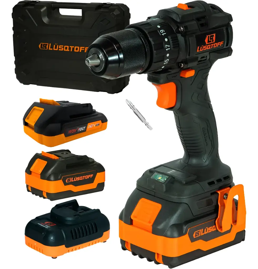 Taladro-atorn c-percutor 13mm 18V 75nm + 2 bat 2.0Ah y 4.0Ah BRUSHLESS BLACK SERIES TIL95-9BK LUSQTOFF