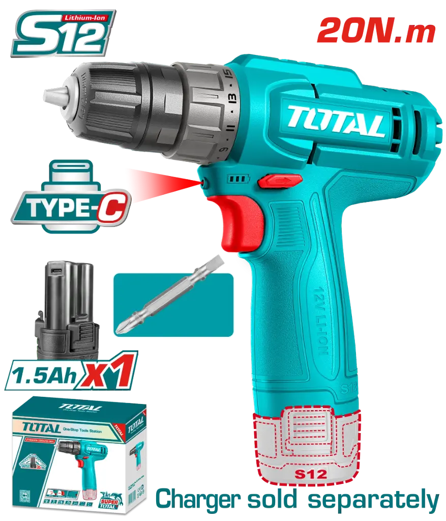Taladro a bater  10mmD c-1bat 12V 750rpm TDLI12456 V0V0TI081 TOTAL