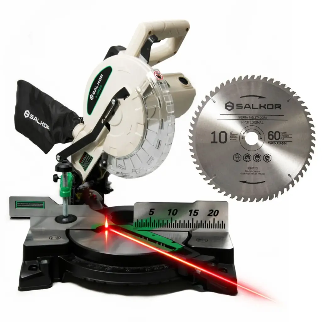 Ingletadora 255mm (10") 2200W c-bolsa, láser y prensa PROFESIONAL SIP2200 SALKOR