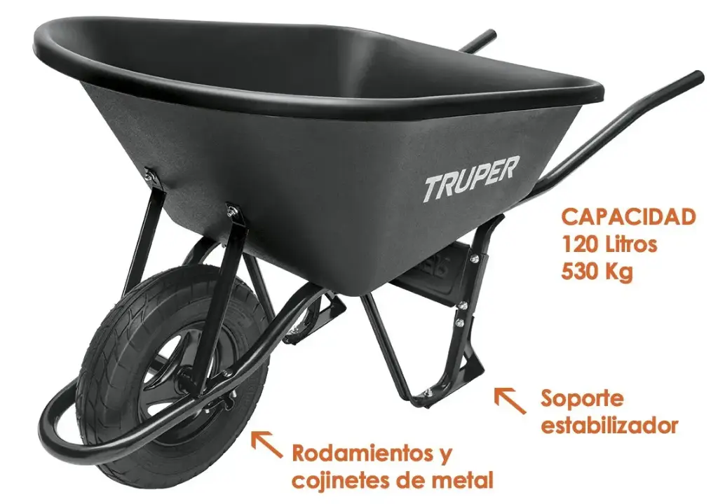 Carretilla 120 Lts 530 kG bandeja plastica 11777 CAT-60PL TRUPER