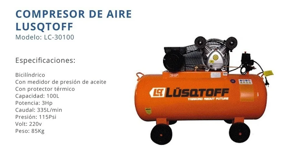 Compresor   3,0HP 220V 100L de aire transmisión a correa LC-30100 LUSQTOFF