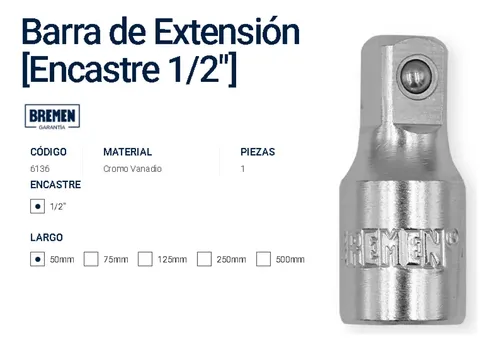 Bocallave; Extens recta  1/2"   50mmL 6136 BREMEN
