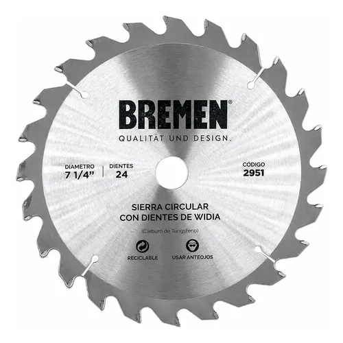Hoja de sierra circular  184mmD (7.1/4")  24d widia (eje: 20mm/16mm) 2951 BREMEN