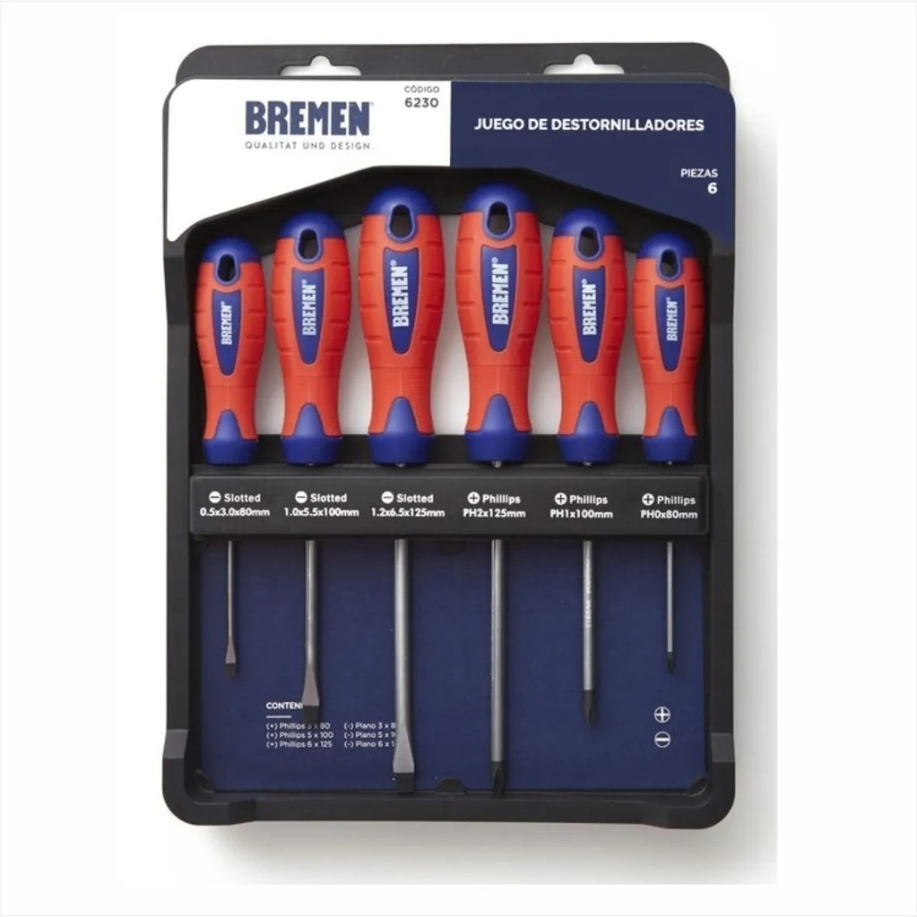 Juego de destornilladores   6p planos-Philips 6230 BREMEN