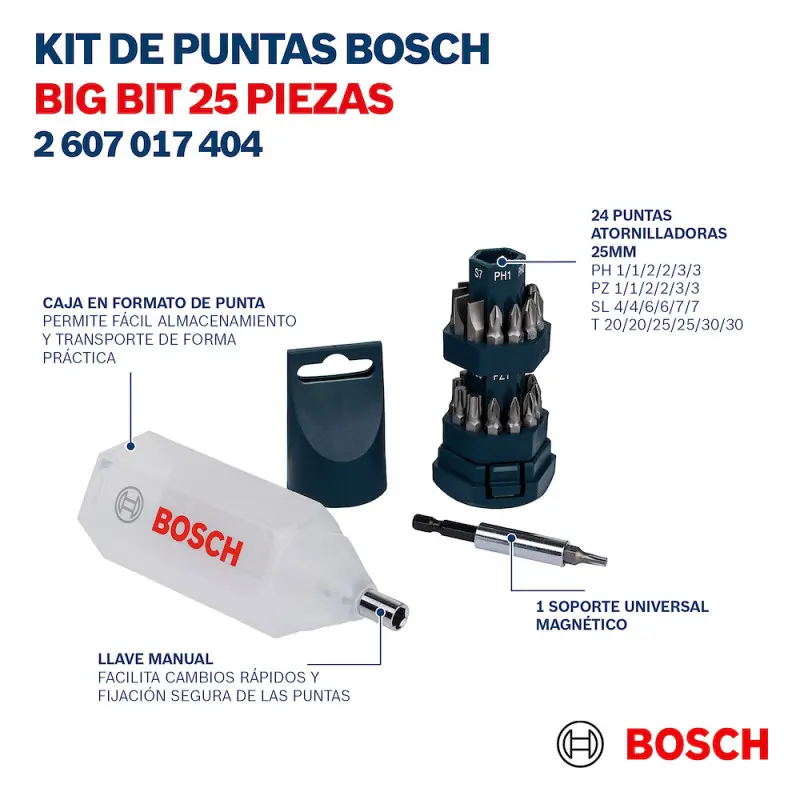 Juego de puntas atornillar 25p varias c-portapuntas BIG-BIT 2607017404 BOSCH