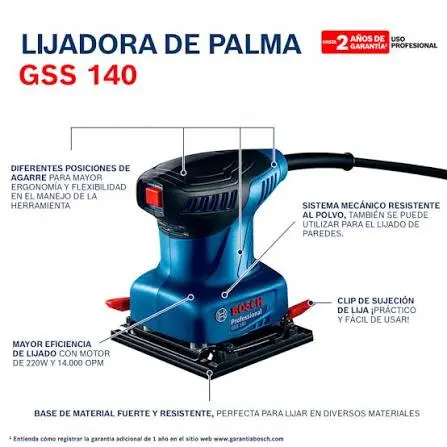Lijadora orbital palma 101x112mm  220W GSS 140 06012A80H1 BOSCH