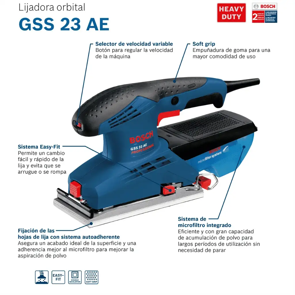 Lijadora orbital   92x182mm 190W Heavy Duty GSS 23 AE 06010707H0 BOSCH