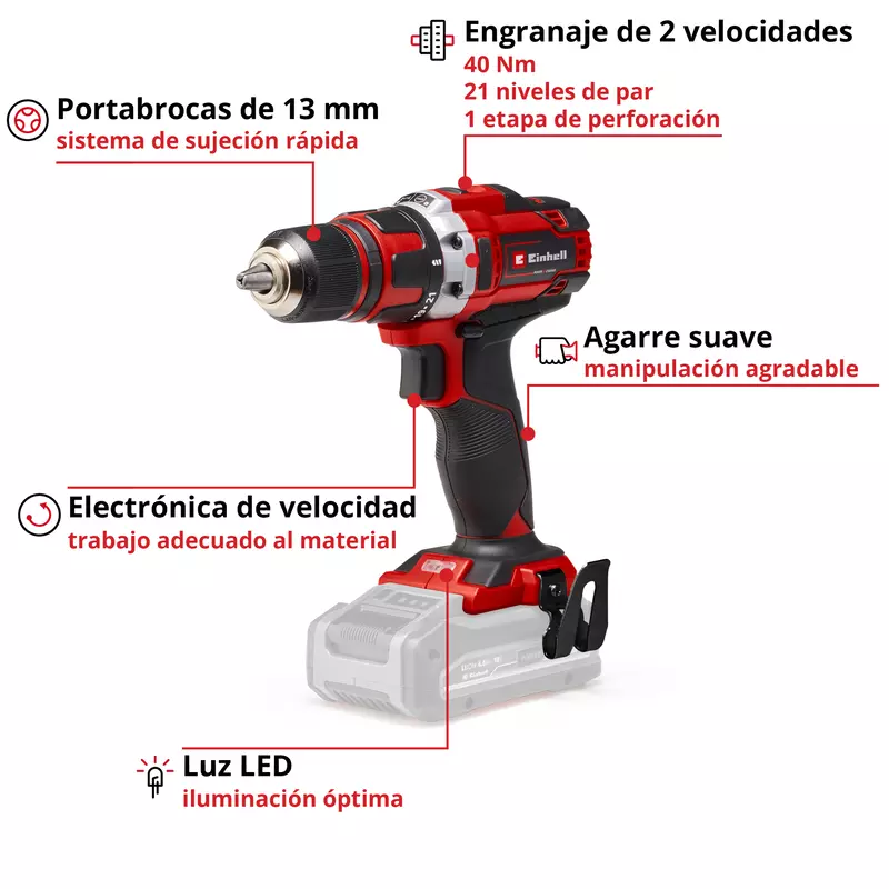 Taladro a bater  13mmD sin bat 18V Li-Ion TE-CD 18-40 Li Solo 4513925 EINHELL