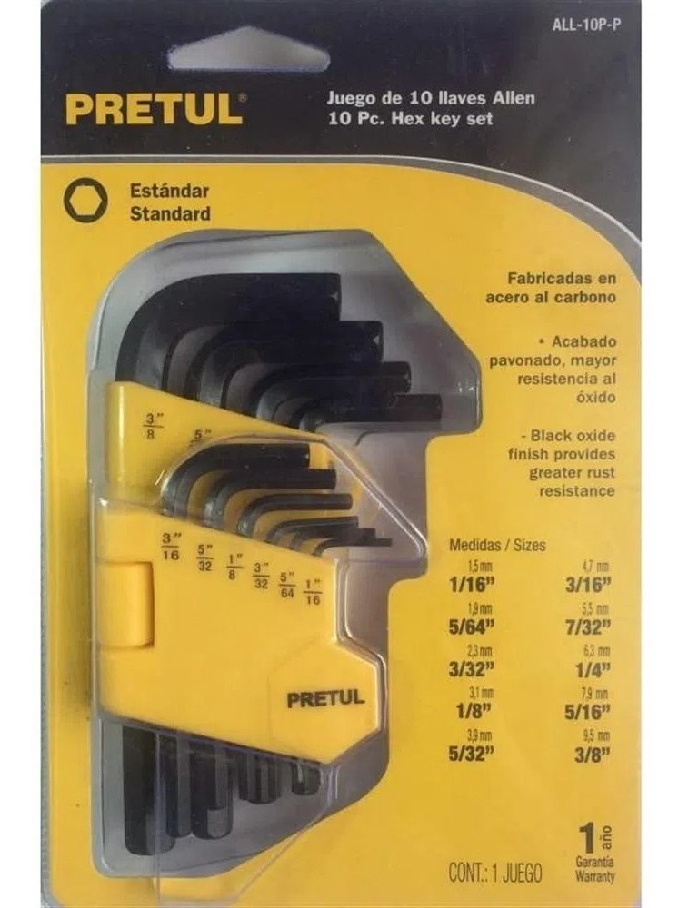 Llaves Allen juego  12p  1/16" a 3/8" NEG  21854 ALL-10P-P TRUPER