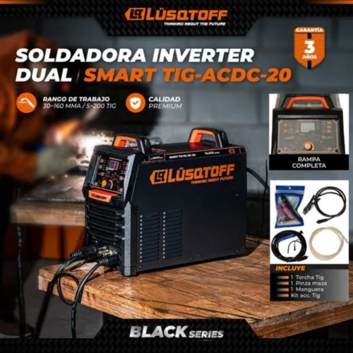 Soldadora TIG 200A @60% AC-DC p-aluminio Black Series SMART TIG-AC/DC-20 LUSQTOFF