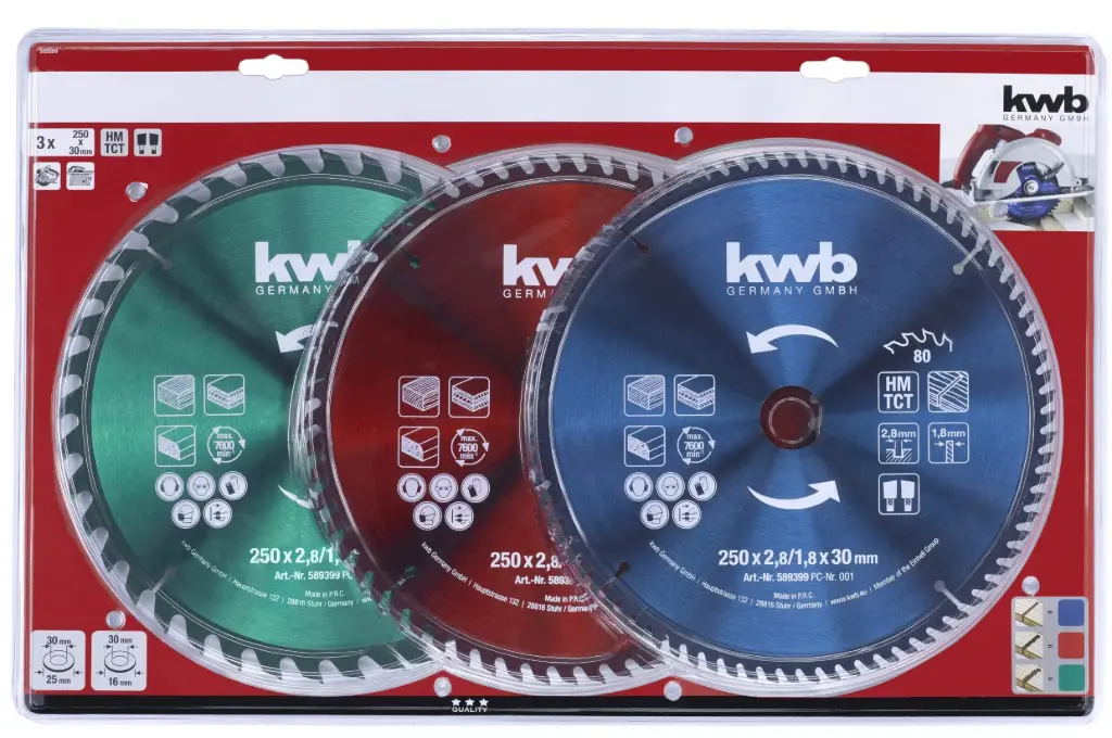 Sierra circular; Juego 3 discos 250x30 40-60-80 dientes 49589399 EINHELL