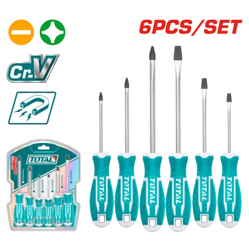 [HNL6] Juego de destornilladores 6 piezas 3p-plana + 3Philips THT250606 XDK000600 TOTAL