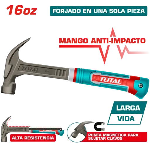 [LXO4] Martillo manual carpintero galponero   450Gr c-uña Ac AntiShock THCH61016L XMCI04500 TOTAL