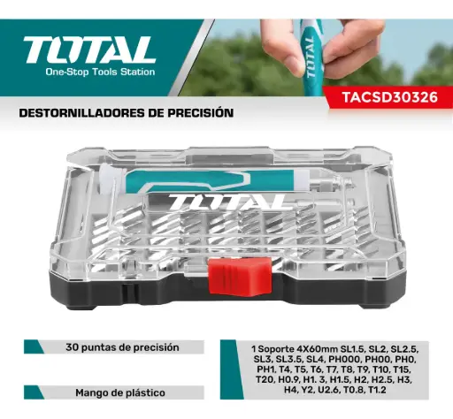 [UZ2R] Set Puntas atornillador Juego  32p precisión TACSD30326 XDKI00340 TOTAL