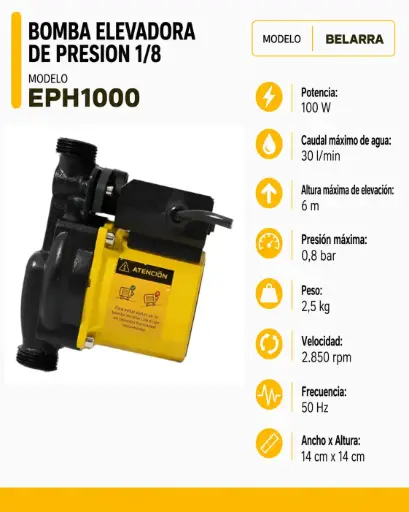 [4D4B] Bomba presurizadora 0,13HP 100W 30L/min 2 baños EPH1000 BELARRA