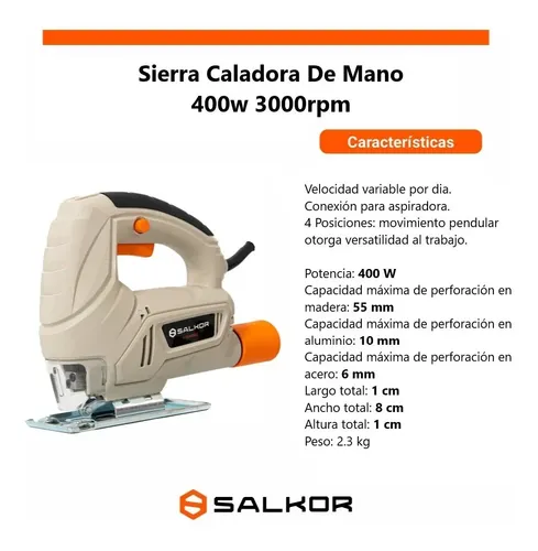 [4D2I] Sierra caladora 400W 55mm velocidad variable 220V SKH5500 SALKOR