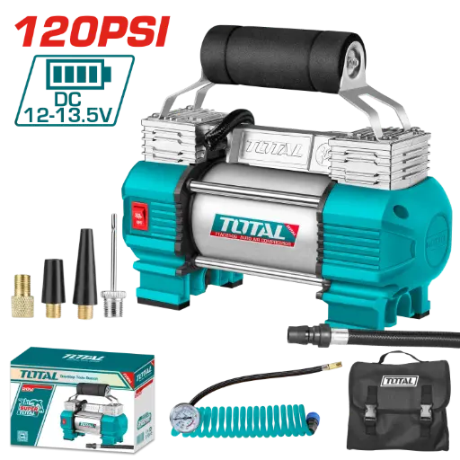 [9E0L] Compresor 12V 4x4 doble pistón aluminio 120 PSI TTAC2506 VCMI01200 TOTAL