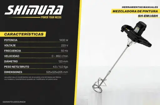 [5L91] Mezclador de pintura yeso cemento 1400W profesional SH-EM168H SHIMURA