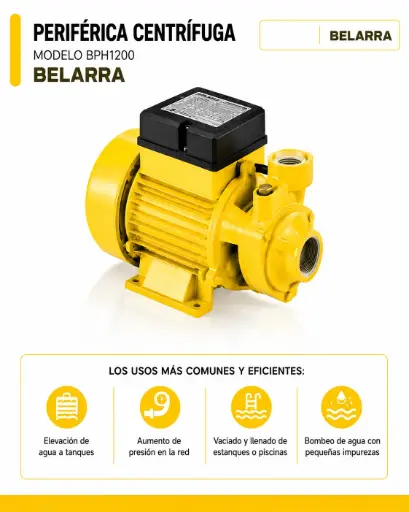 [4D4D] Bomba periférica 1/2 HP 220V 33L/min c-turbina acero inoxidable rodamientos blindados 15Mts BPH1200 BELARRA 