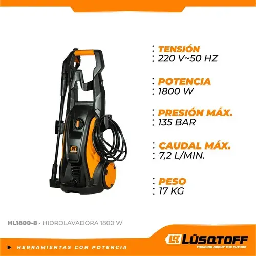 [25H1] Hidrolavadora   135Bar 1800W  7,2L/min depósito detergente incorporado 220V HL1800-8 LUSQTOFF