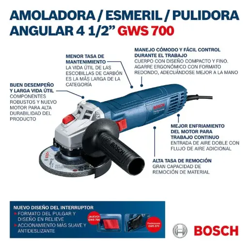 [Q8UV] Amoladora angul D115 220V  710W Profesional GWS 700 06013A30H0 BOSCH