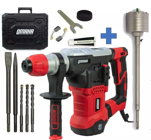 [RM-32PLUSK] Rotomartillo   32mmD 1500W  5,5J SDS Plus + sierra copa widia 65mm con eje largo RM-32PLUSK OMAHA