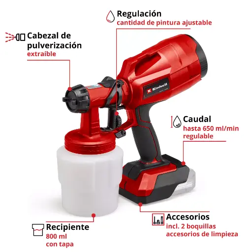 [1KPD] Pistola p-pintar inalámbrica  18V  tanque 800ml 4260025 TC-SY 18/60 Li Solo EINHELL
