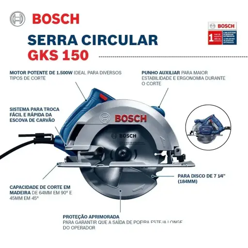 [FQA3] Sierra circular  184mmD (7.1/4") 1500W  6000rpm GKS 150 06016B30H0 BOSCH
