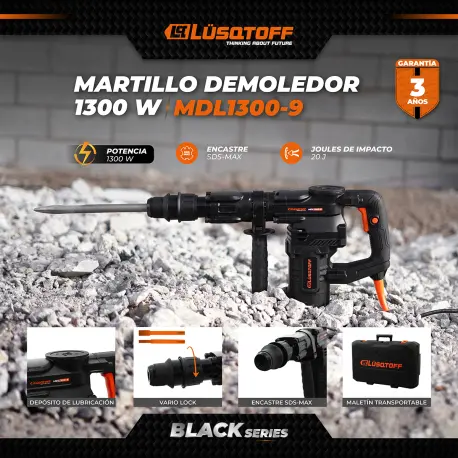 [MDL1300-9] Martillo demoledor 1300W 20J SDS-Max cincel punta maletín BLACK SERIES MDL1300-9 LUSQTOFF