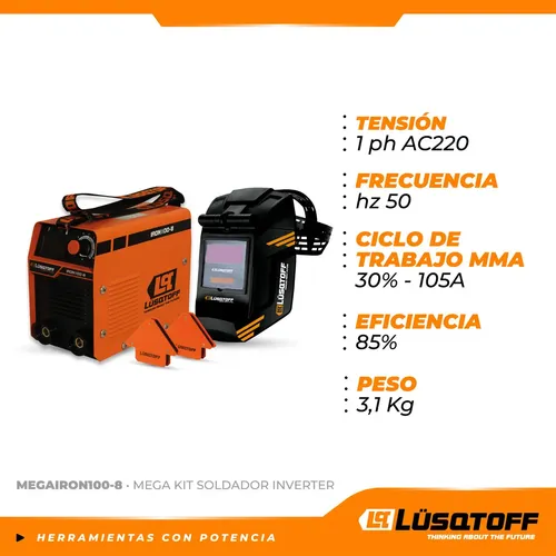 [R6WU] Soldadora Inverter 105A 220V + máscara fotosensible + 2 escuadras MEGAIRON100-8 LUSQTOFF