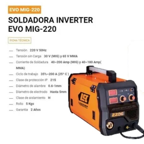 [O2JJ] Soldadora Inverter   200A 220V @35% MIG-MMA LUSQTOFF EVO MIG-220 EVO MIG-220 nº