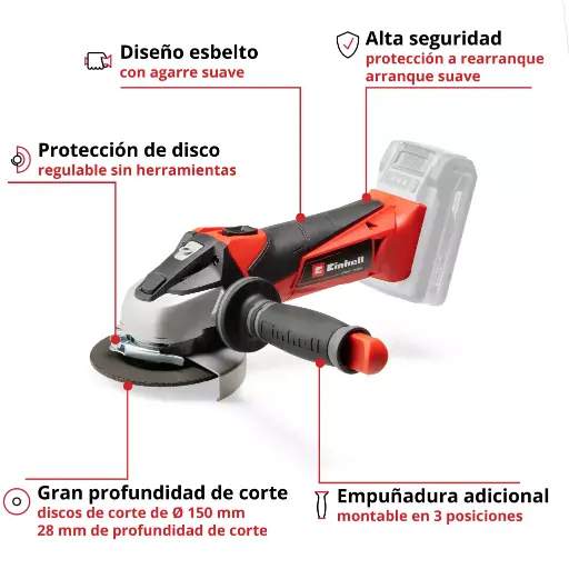 [BA6E] Amoladora angular a bateria D115 4_1/2" 18V 4431110 TE-AG 18 Li SOLO EINHELL