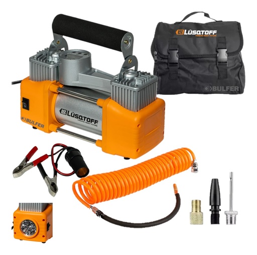 [MCL150-8] Compresor 12V 150 PSI 4x4 doble pistón aluminio Luz LED + Acople rápido inflador mini MCL150-8 LUSQTOFF