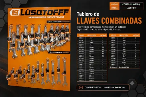 [COMBO1LLAVESLQ] Tablero de llaves combinadas métrico y pulgada COMBO1LLAVESLQ LUSQTOFF